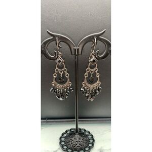 Vintage 1928 Brand Black Gunmetal Chandelier Black Faceted Bead Pierced Earrings